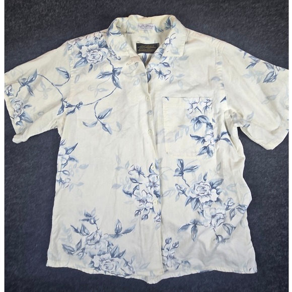 Eddie Bauer Other - Vtg Eddie Bauer Men's White Blue Floral Camp Shirt Single Needle USA Size S